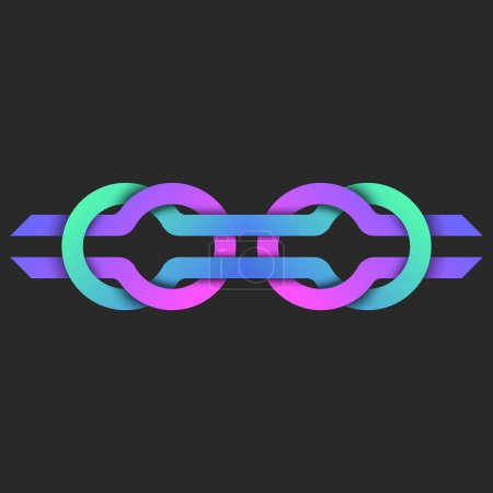 Logo de la chaîne cybernétique avec boucles se chevauchant, forme de n?ud fort cyberpunk de rubans dégradés vibrants, symbole futuriste ou logotype métaverse.