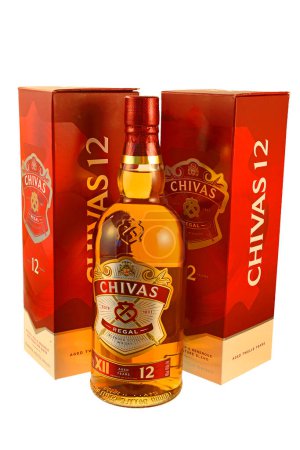 Photo for Chivas Regal blended Scotch whisky on white background. Whisky is a major export item of Scotland - illustrative editorial - Royalty Free Image