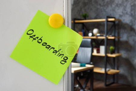 Photo for A Sticker with word offboarding pinned on the whiteboard. - Royalty Free Image