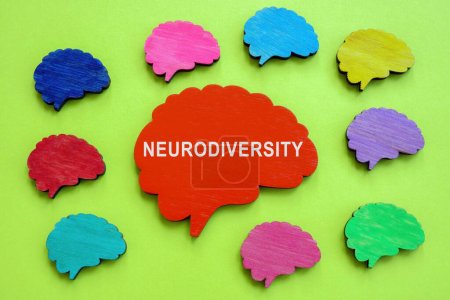 Cerveaux colorés et un avec signe Neurodiversité.