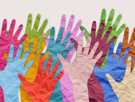 Foto de Collage de las coloridas manos de papel como símbolo de diversidad e inclusión. - Imagen libre de derechos