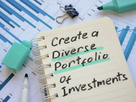 Written inscription Create a diverse portfolio of investments in the notebook.