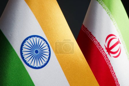 Close up of the flags of India and Iran.