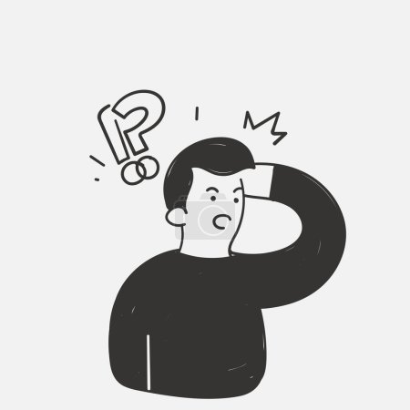 Illustration for Hand drawn doodle person confused with question mark and exclamation symbol - Royalty Free Image