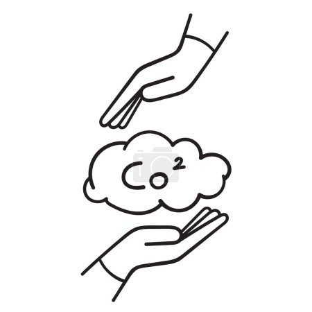 Téléchargez les illustrations : Gribouille dessinée à la main personne tenant vecteur illustration nuage de CO2 - en licence libre de droit