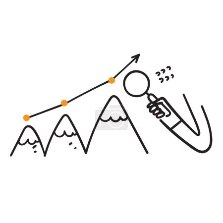 doodle ręcznie rysowane analizować jak wspiąć się na szczyt ilustracji górskiej
