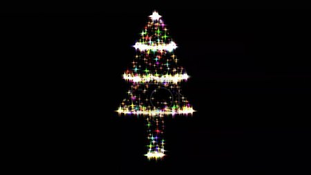 Photo for Beautiful illustration of Christmas tree with colorful glitter sparkles on plain black background - Royalty Free Image