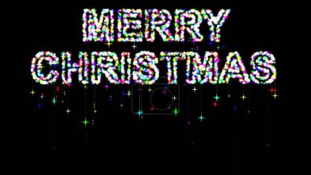 Photo for Beautiful illustration of Merry Christmas with colorful glitter sparkles and falling stars on plain black background - Royalty Free Image