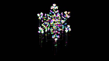 Photo for Beautiful illustration of snowflake with colorful glitter sparkles and falling stars on plain black background - Royalty Free Image