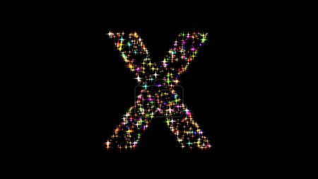 Photo for Beautiful illustration of English alphabet X with colorful glitters on plain black background - Royalty Free Image