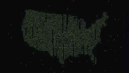 Schöne Abbildung der USA-Karte mit Matrix-Code auf schlichtem schwarzem Hintergrund