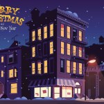City street on Christmas night vector illustration