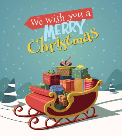 Illustration for Santa sleigh full of presents on Christmas,greeting card stock illustration - Royalty Free Image