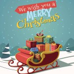 Santa sleigh full of presents on Christmas,greeting card stock illustration
