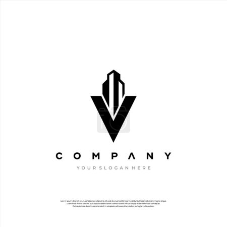Un élégant logo monochromatique avec un V stylisé aux lignes convergentes idéal pour une image de marque moderne.