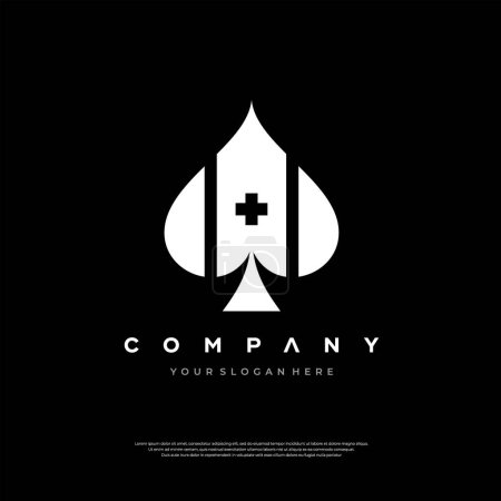 Schlankes zeitgenössisches Logo-Design mit Spaten und medizinischem Kreuz in Weiß auf dunklem Hintergrund symbolisiert professionelle Gesundheitsdienstleistungen