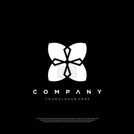 Un logotipo minimalista en blanco y negro que captura la esencia de la transformación y el crecimiento con un emblema de mariposa estilizado.