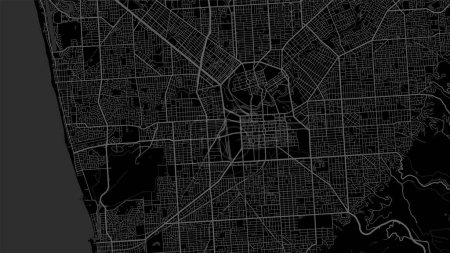 Téléchargez les illustrations : Black map of Adelaide city administrative area. Royalty free vector illustration. Cityscape panorama. Decorative graphic tourist map of Adelaide territory. - en licence libre de droit