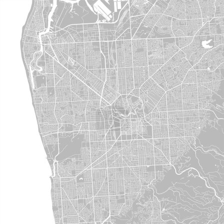 Téléchargez les illustrations : White and light grey Adelaide city area vector background map, roads and water illustration.Digital flat design roadmap. - en licence libre de droit