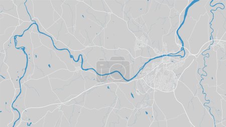 Ilustración de Tay river map, Perth city, Scotland. Watercourse, water flow, blue on grey background road map. Vector illustration, detailed silhouette. - Imagen libre de derechos