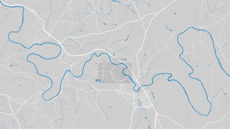 Ilustración de Wye river map, Wales, England. Watercourse, water flow, blue on grey background road map. Vector illustration, detailed silhouette. - Imagen libre de derechos