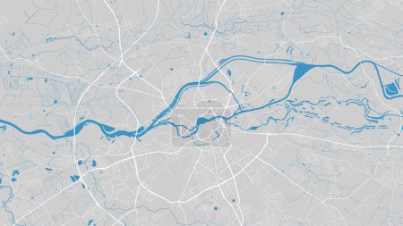 Ilustración de Mapa del río Oder, ciudad de Wroclaw, Polonia. Curso de agua, flujo de agua, azul sobre fondo gris hoja de ruta. Ilustración vectorial, silueta detallada. - Imagen libre de derechos