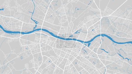 Ilustración de Mapa del río Vístula, Varsovia, Polonia. Curso de agua, flujo de agua, azul sobre fondo gris hoja de ruta. Ilustración vectorial, silueta detallada. - Imagen libre de derechos