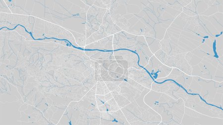Ilustración de Río Prut mapa, Chernivtsi ciudad, Ucrania. Curso de agua, flujo de agua, azul sobre fondo gris hoja de ruta. Ilustración vectorial, silueta detallada. - Imagen libre de derechos