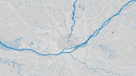 Ilustración de Río Loira mapa, Nantes ciudad, Francia. Curso de agua, flujo de agua, azul sobre fondo gris hoja de ruta. Ilustración vectorial, silueta detallada. - Imagen libre de derechos