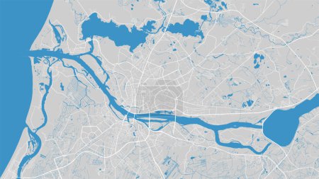 Ilustración de Río Daugava mapa, Riga ciudad, Letonia. Curso de agua, flujo de agua, azul sobre fondo gris hoja de ruta. Ilustración vectorial, silueta detallada. - Imagen libre de derechos