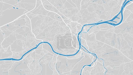 Ilustración de Mapa de River Meuse, Lieja ciudad, Bélgica. Curso de agua, flujo de agua, azul sobre fondo gris hoja de ruta. Ilustración vectorial, silueta detallada. - Imagen libre de derechos
