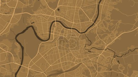 Illustration for Vilnius city background map, brown and orange urban area municipal map, Lithuania, 1920 1080. River Neris and Vilnia, roads and railway, parks. Vector illustration. - Royalty Free Image