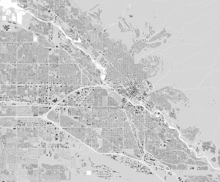 Ilustración de Mapa de Boise city, Idaho. Cartel urbano en blanco y negro. Imagen del mapa de carreteras con vista al área metropolitana de la ciudad. - Imagen libre de derechos