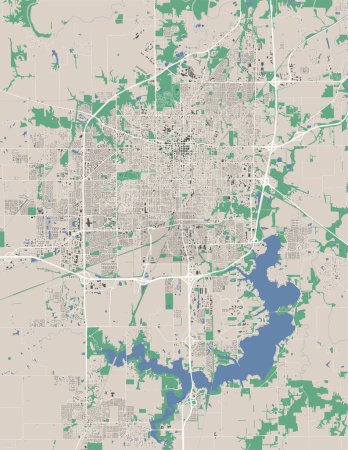 Téléchargez les illustrations : Carte détaillée de la ville de Springfield, capitale de l'État américain de l'Illinois. Carte des zones administratives municipales avec bâtiments, rivières et routes, parcs et chemins de fer. Illustration vectorielle. - en licence libre de droit