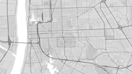 Téléchargez les illustrations : Carte détaillée de la ville de Baton Rouge, capitale de l'État américain de Louisiane. Carte des zones administratives municipales avec bâtiments, rivières et routes, parcs et chemins de fer. Illustration vectorielle. - en licence libre de droit