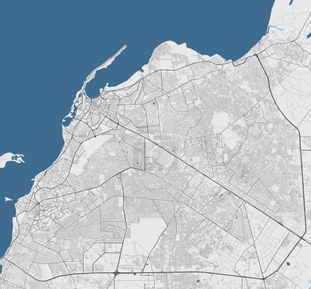 Ilustración de Luanda mapa, capital de Angola. Mapa del área administrativa municipal con edificios, ríos y carreteras, parques y ferrocarriles. Ilustración vectorial. - Imagen libre de derechos