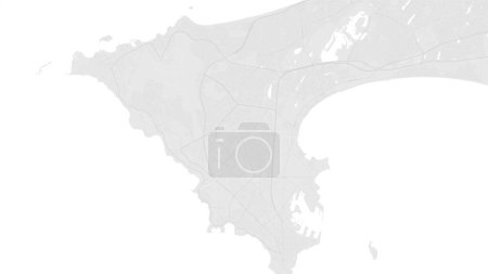 Téléchargez les illustrations : Carte de fond vectorielle de la ville de Dakar blanche et gris clair, illustrations de routes et d'eau. Proportion d'écran large, feuille de route numérique de conception plate. - en licence libre de droit