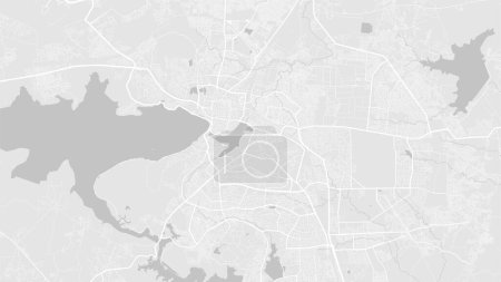 Illustration for White and light grey Bhopal city area vector background map, roads and water illustration. Widescreen proportion, digital flat design roadmap. - Royalty Free Image