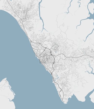 Ilustración de Libreville mapa, capital de Gabón. Mapa del área administrativa municipal con ríos y carreteras, parques y ferrocarriles. Ilustración vectorial. - Imagen libre de derechos
