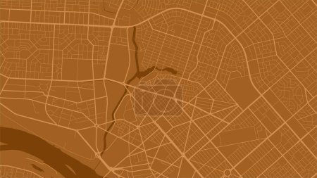 Téléchargez les illustrations : Contexte Carte de Niamey, Niger, affiche de la ville orange. Carte vectorielle avec routes et eau. Proportion d'écran large, feuille de route numérique de conception plate. - en licence libre de droit