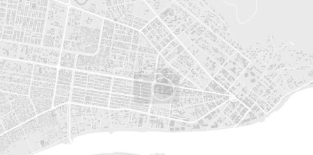 Ilustración de Blanco y gris claro Área de la ciudad de Bangui, República Centroafricana, mapa de fondo vectorial, carreteras e ilustración del agua. Proporción de pantalla ancha, hoja de ruta digital de diseño plano. - Imagen libre de derechos