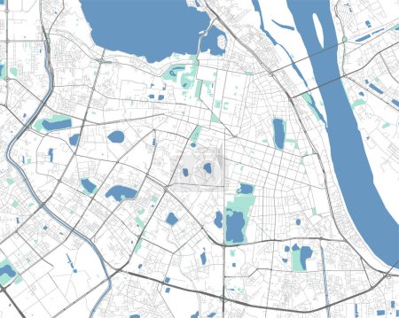 Mapa de Hanoi. Mapa detallado de Hanoi la ciudad el área administrativa. Paisaje urbano panorámico. Hoja de ruta con carreteras, ríos. Ilustración vectorial libre de regalías.