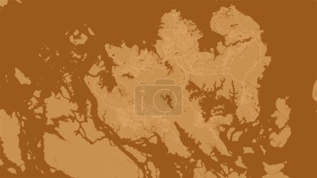 Ilustración de Fondo Mapa de Batam, Indonesia, cartel naranja de la ciudad. Mapa vectorial con carreteras y agua. Proporción de pantalla ancha, hoja de ruta digital de diseño plano. - Imagen libre de derechos
