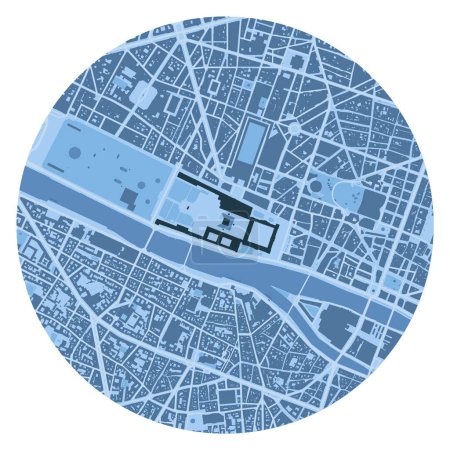 Illustration for Map of Louvre location in Paris. Circle map with buildings. - Royalty Free Image