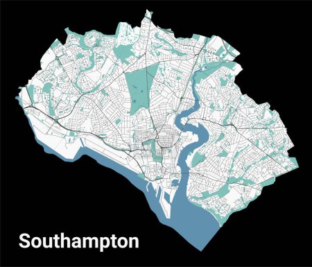Illustration for Southampton city map, detailed administrative area with border - Royalty Free Image