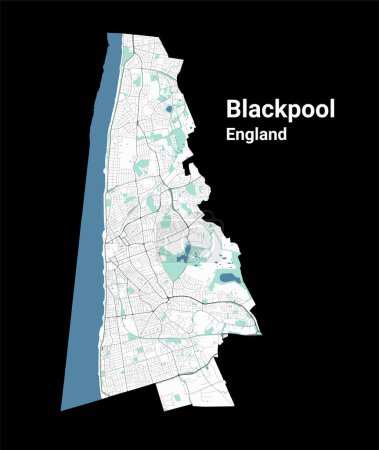 Ilustración de Mapa de Blackpool, zona administrativa detallada con frontera - Imagen libre de derechos