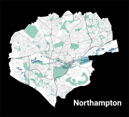 Ilustración de Mapa de Northampton, zona administrativa detallada con frontera - Imagen libre de derechos