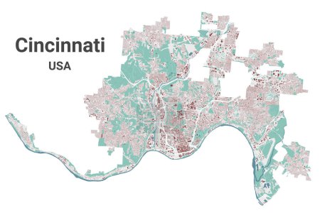 Téléchargez les illustrations : Cincinnati carte, zone administrative détaillée avec frontière - en licence libre de droit