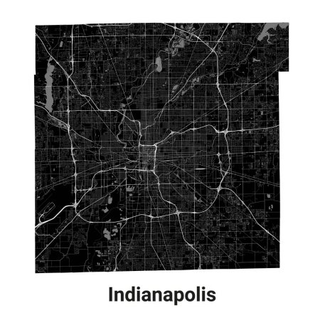 Illustration for Black Indianapolis city map, detailed administrative area - Royalty Free Image