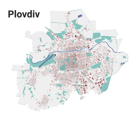 Téléchargez les illustrations : Plovdiv carte, zone administrative détaillée avec frontière - en licence libre de droit